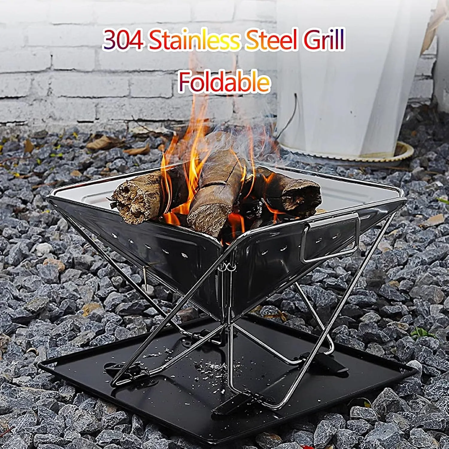 Portable Camping Stove with Storage Bag, Folding Wood Burning Stoves, Stainless Steel Frame, 3 Speed Height Adjustment for Camping Grill Outdoor Events(45 * 45 * 43cm)