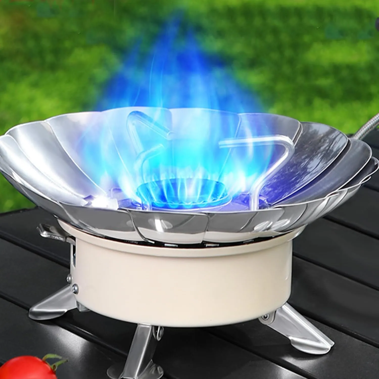 Portable Camping Stove,Camping Cook Stove | Foldable Adjustable Flower Shield Stainless Cassette Burner Piezoelectric Ignition Windproof for Beach Outings Disaster