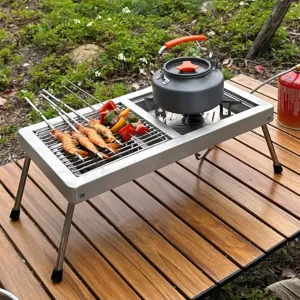 Portable Charcoal Grill,Small BBQ Tabletop Fire Pit for Camping Patio Outdoor, Stainless Steel Folding Barbecue Backpacking for Travel Backyard Picnic Beach a