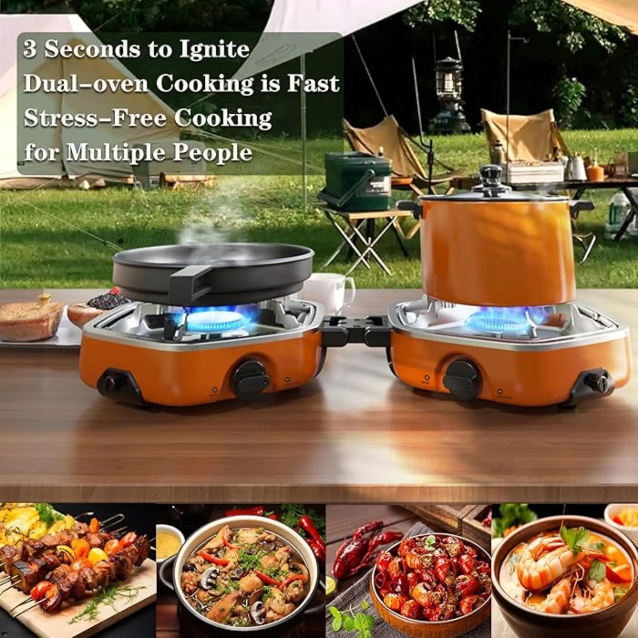 Portable Dual Burner Camping Gas Stove YC01 - Orange