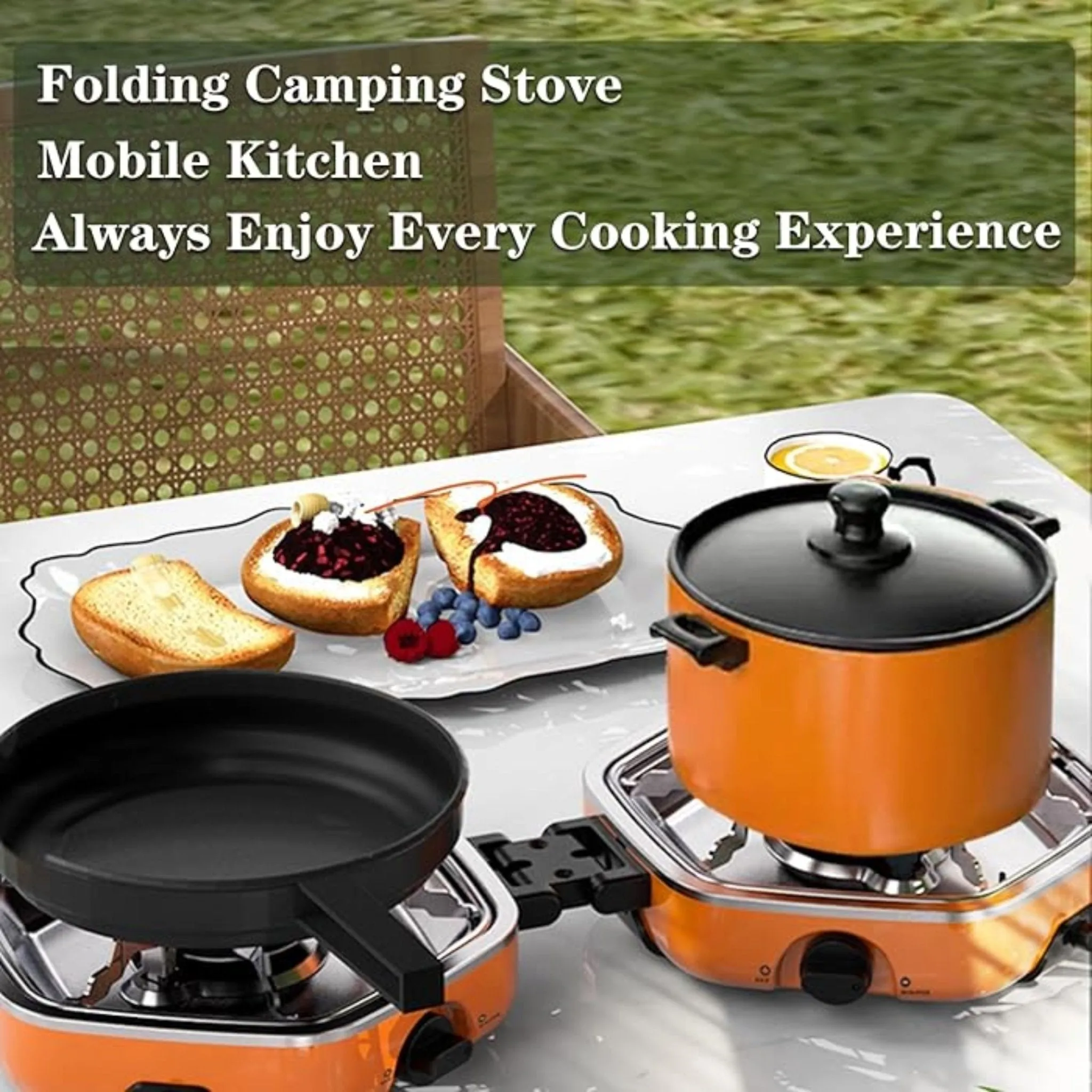 Portable Dual Burner Camping Gas Stove YC01 - Orange