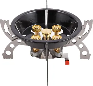 Portable Foldable Camping Stove, 6000W Gas Stove 5 Burner Collapsible Gas Stove with Hose, Piezo Ignition, Windproof, Carry Bag for Outdoor Hiking Cooking, and Picnic