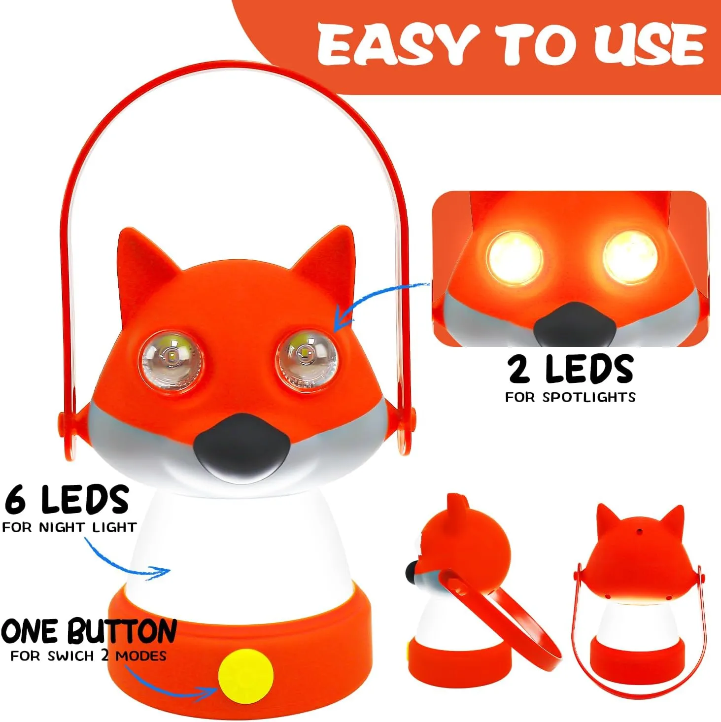 Portable LED Camping Tent Lantern & Headlamp Set, 2 Modes for Tablelight, Camping, Hiking Emergency Light, Battery Powered for Children Aged 6-12 in Outdoor and Indoor (Fox Set)