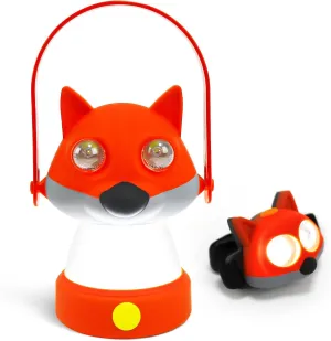 Portable LED Camping Tent Lantern & Headlamp Set, 2 Modes for Tablelight, Camping, Hiking Emergency Light, Battery Powered for Children Aged 6-12 in Outdoor and Indoor (Fox Set)