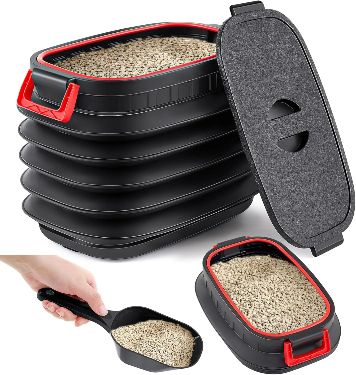 Portable Litter Storage Container with 1 Shovel Leakproof Multi Purpose Sealable Retractable Bucket with Airtight Lids Handle Leakproof Telescopic Cat Litter Container with Wheels for Bin
