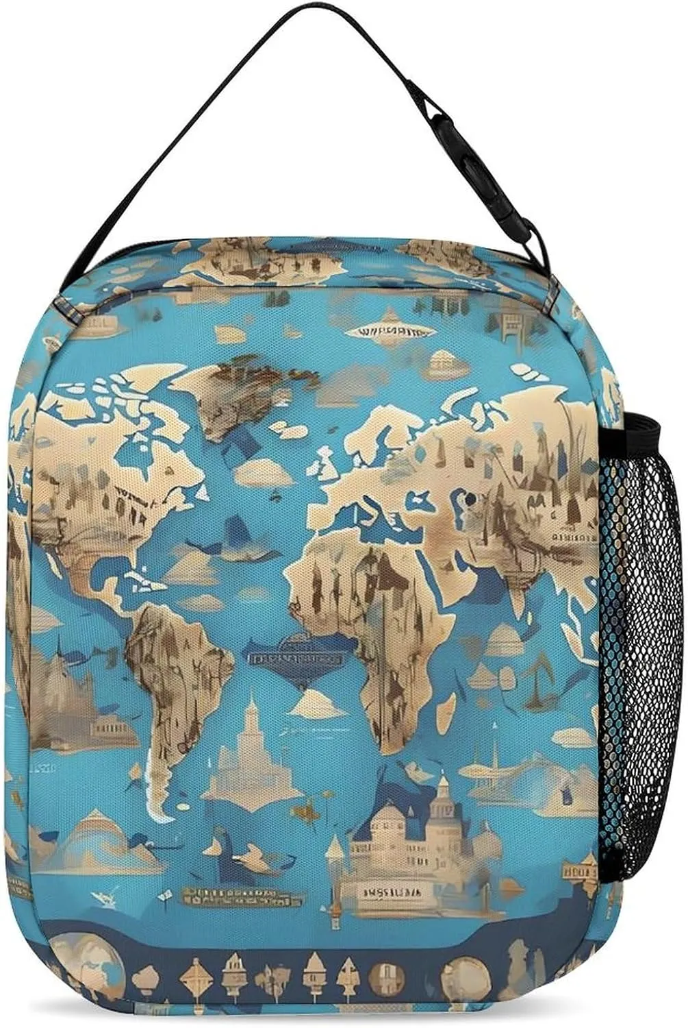 Portable Lunch Bag Reusable Lunch Box Insulated Soft Bag World Geography Map Cooler Tote Bag for Work Picnic