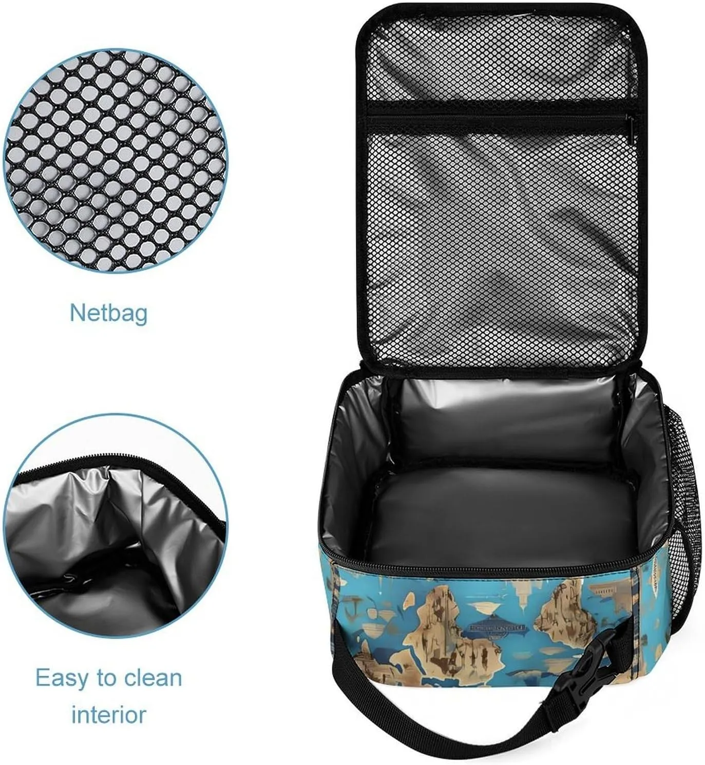Portable Lunch Bag Reusable Lunch Box Insulated Soft Bag World Geography Map Cooler Tote Bag for Work Picnic