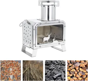Portable Outdoor Camping Stove for Backpacking BBQ Hiking Picnic Cooking Stainless Steel Fire Stove(Small)