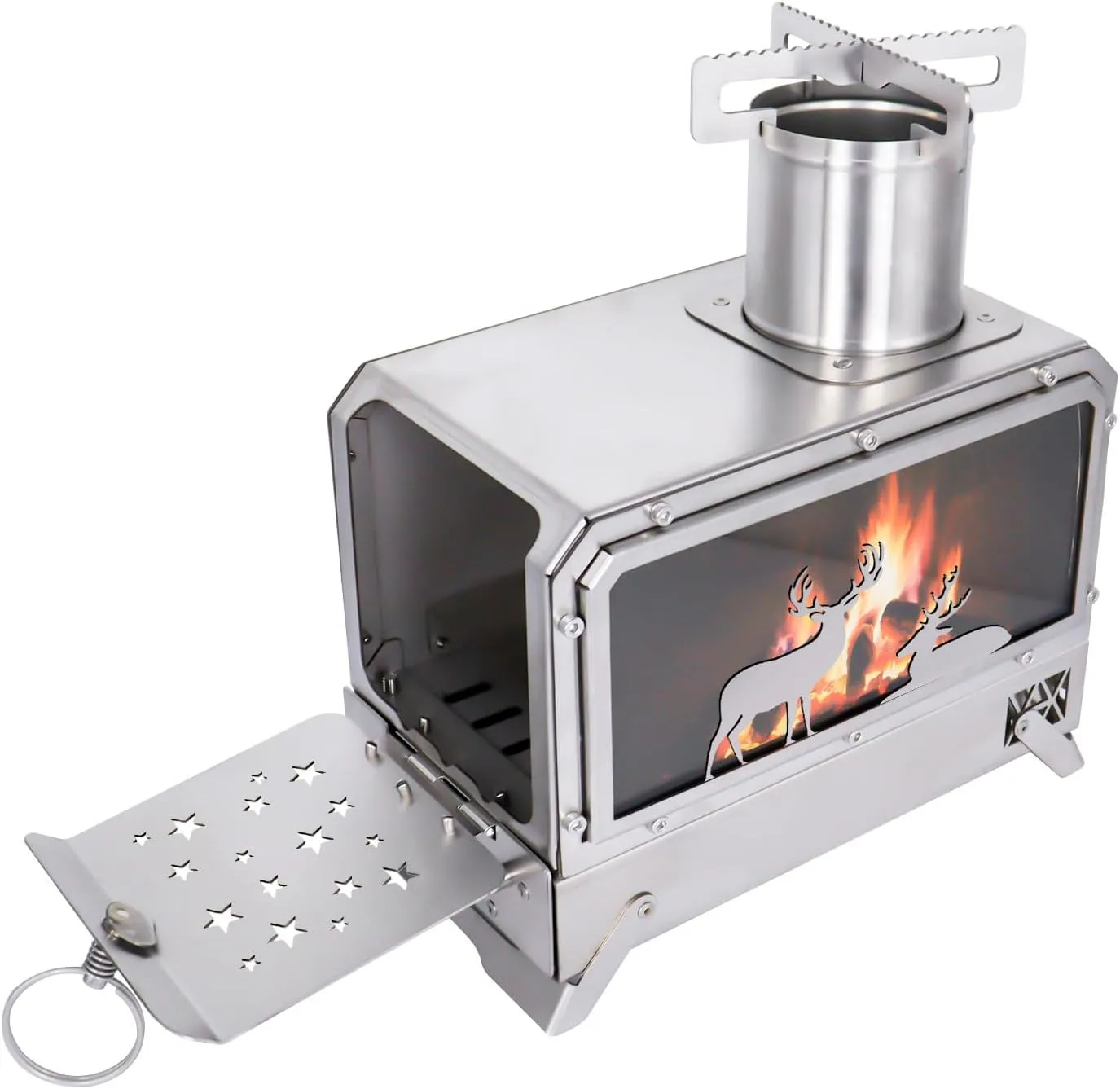 Portable Outdoor Camping Stove Stainless Steel Stove for Outdoor Cooking Heating & Fishing BBQ Backpacking Stove(Medium)