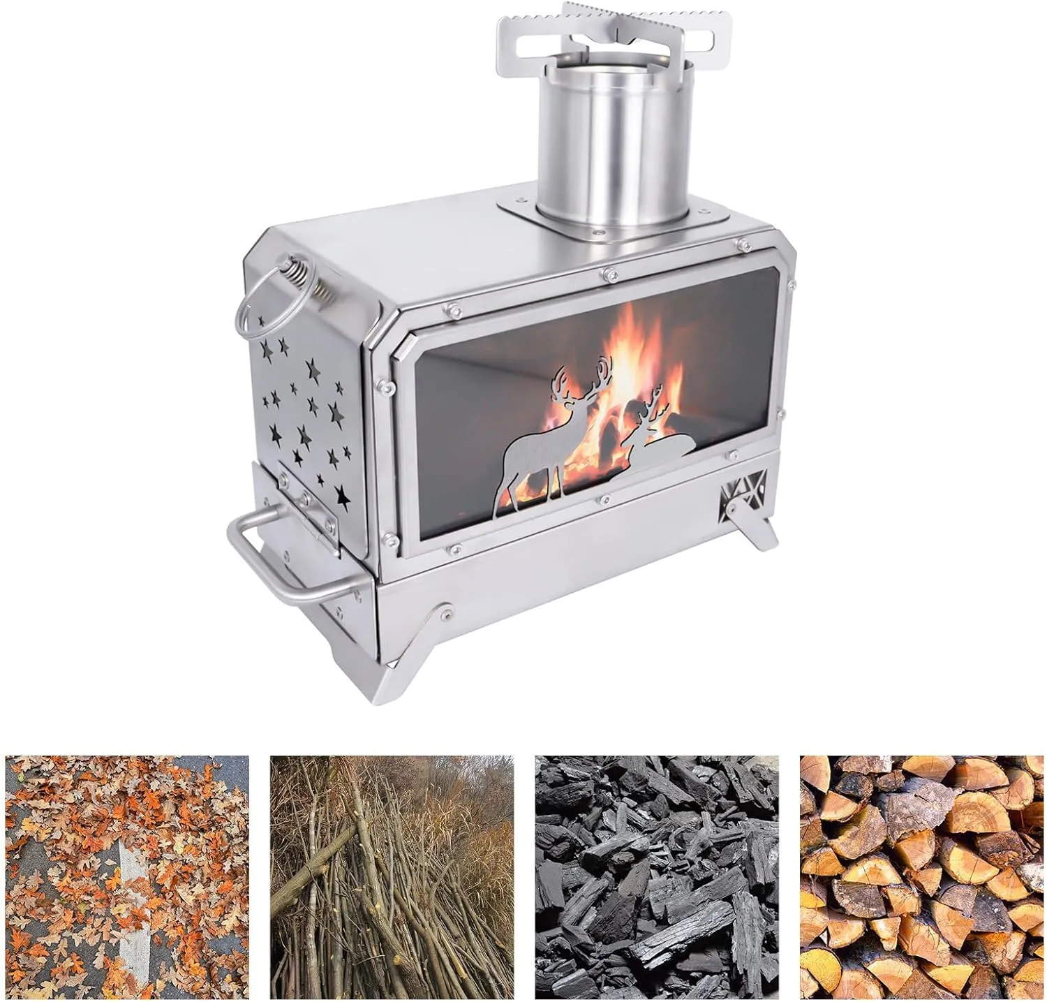 Portable Outdoor Camping Stove Stainless Steel Stove for Outdoor Cooking Heating & Fishing BBQ Backpacking Stove(Medium)
