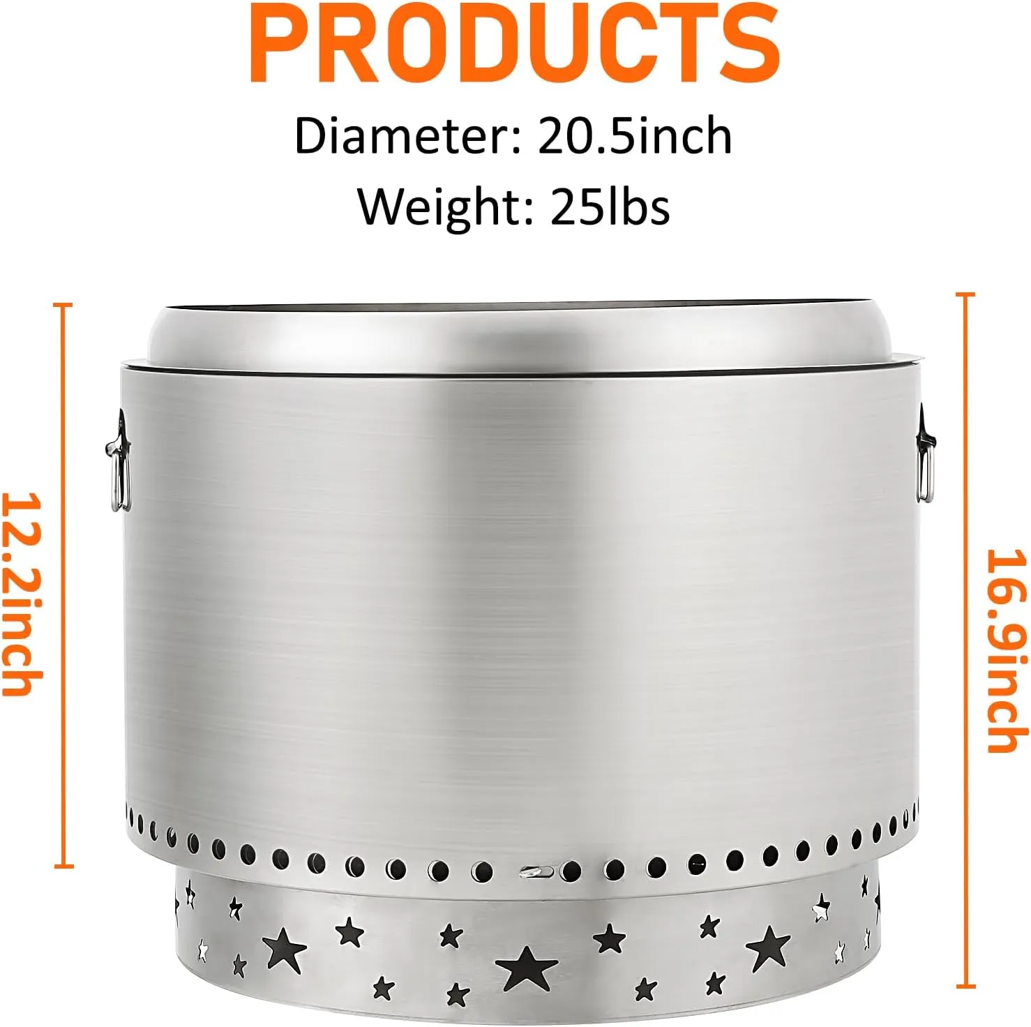 Portable Smokeless Fire Pit 20.5" with Stand, Handles Design, Stainless Steel Stove Wood Burning, Removable Ash Pan, for Camping, Garden, Backyard