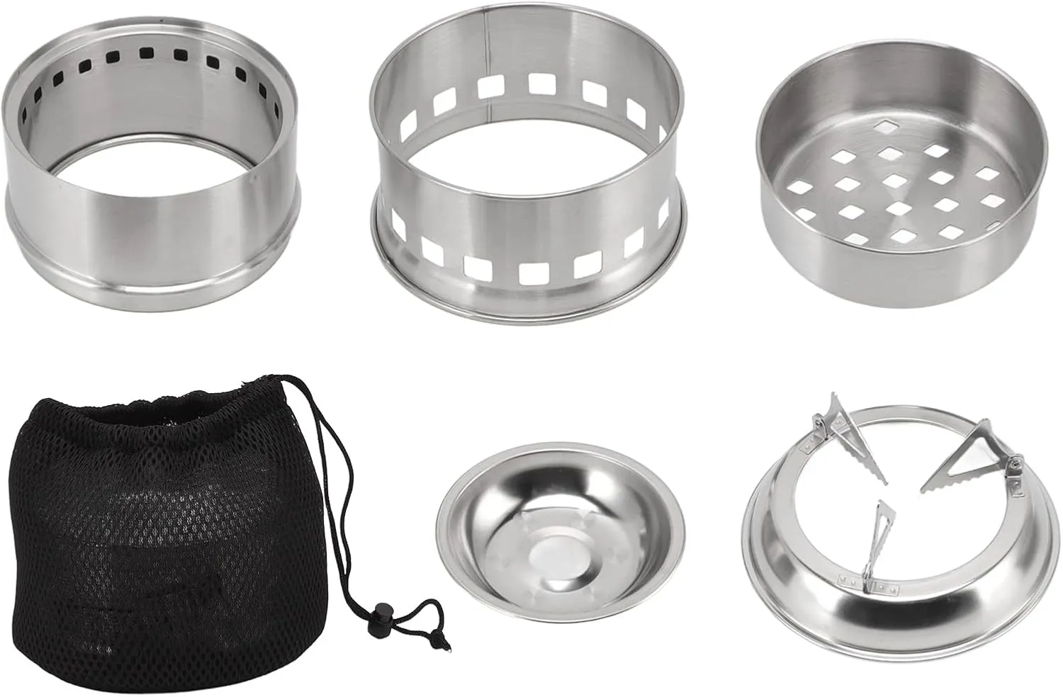 Portable Stainless Steel Alcohol Stove With Storage Bag, Compact & Lightweight Design for Camping, Hiking, Backpacking & Outdoor Cooking Needs (Round)