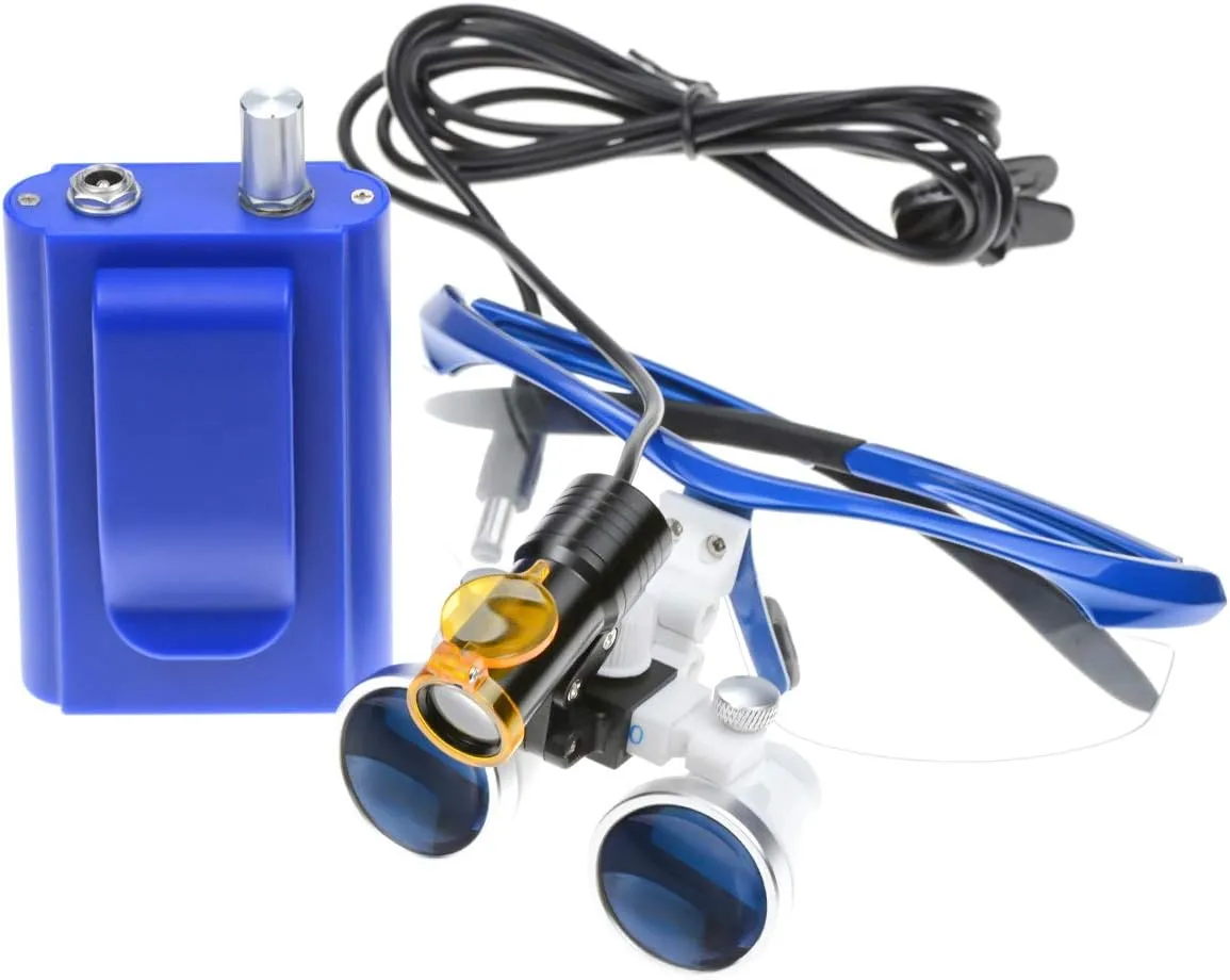 Portable Waist 5W LED Headlight HeadLamp Filter with 3.5X-420mm Hanging Style Binocular Loupes Aluminum Box (Blue)