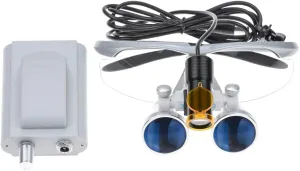 Portable Waist 5W LED Headlight HeadLamp Filter with 3.5X-420mm Hanging Style Binocular Loupes Aluminum Box (Silver)