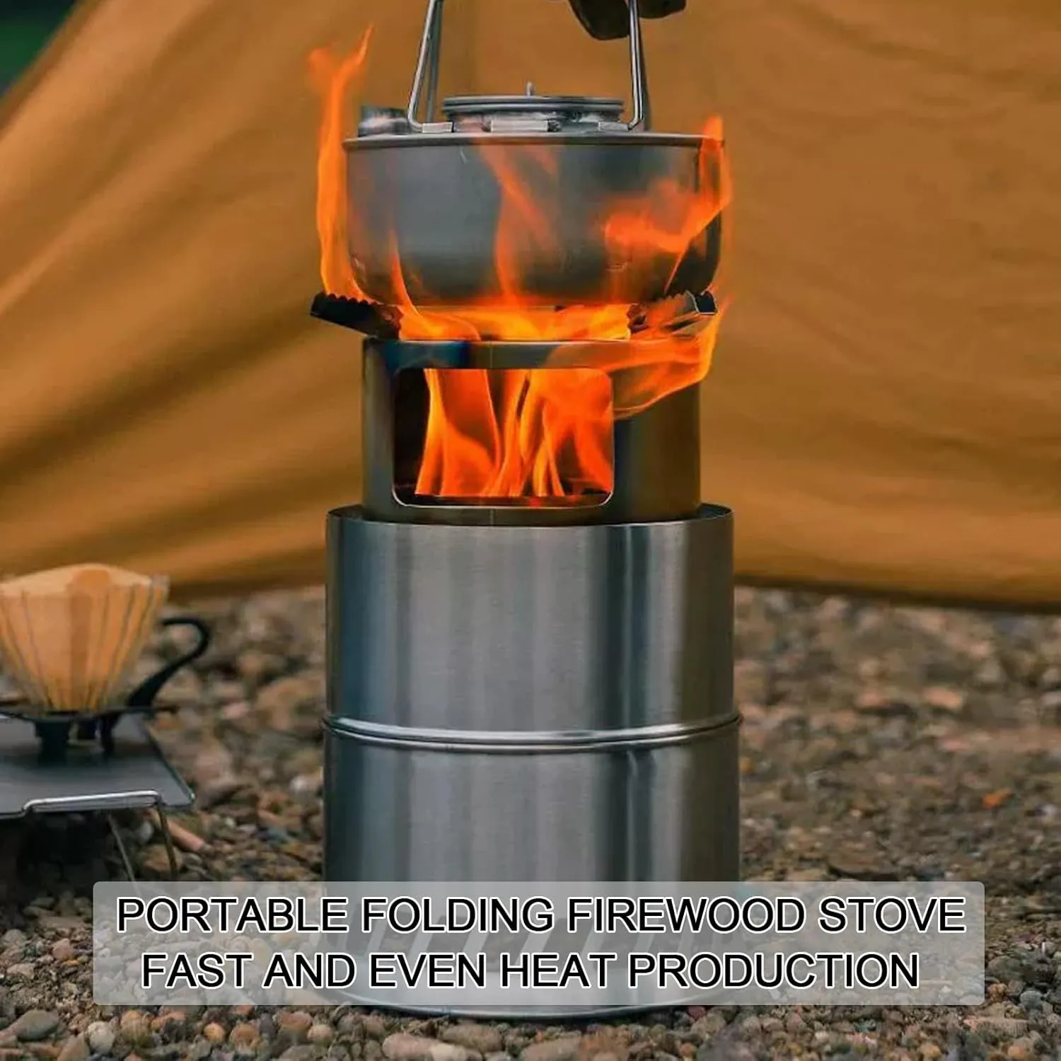 Portable Wood Stove，Split Foldable Camping 201 Stainless Steel Woodstove, Camp Stove Wood，Small Size, Light Weight, Easy to Carry, for Backyard Barbecue/Outdoor Camping(Large)