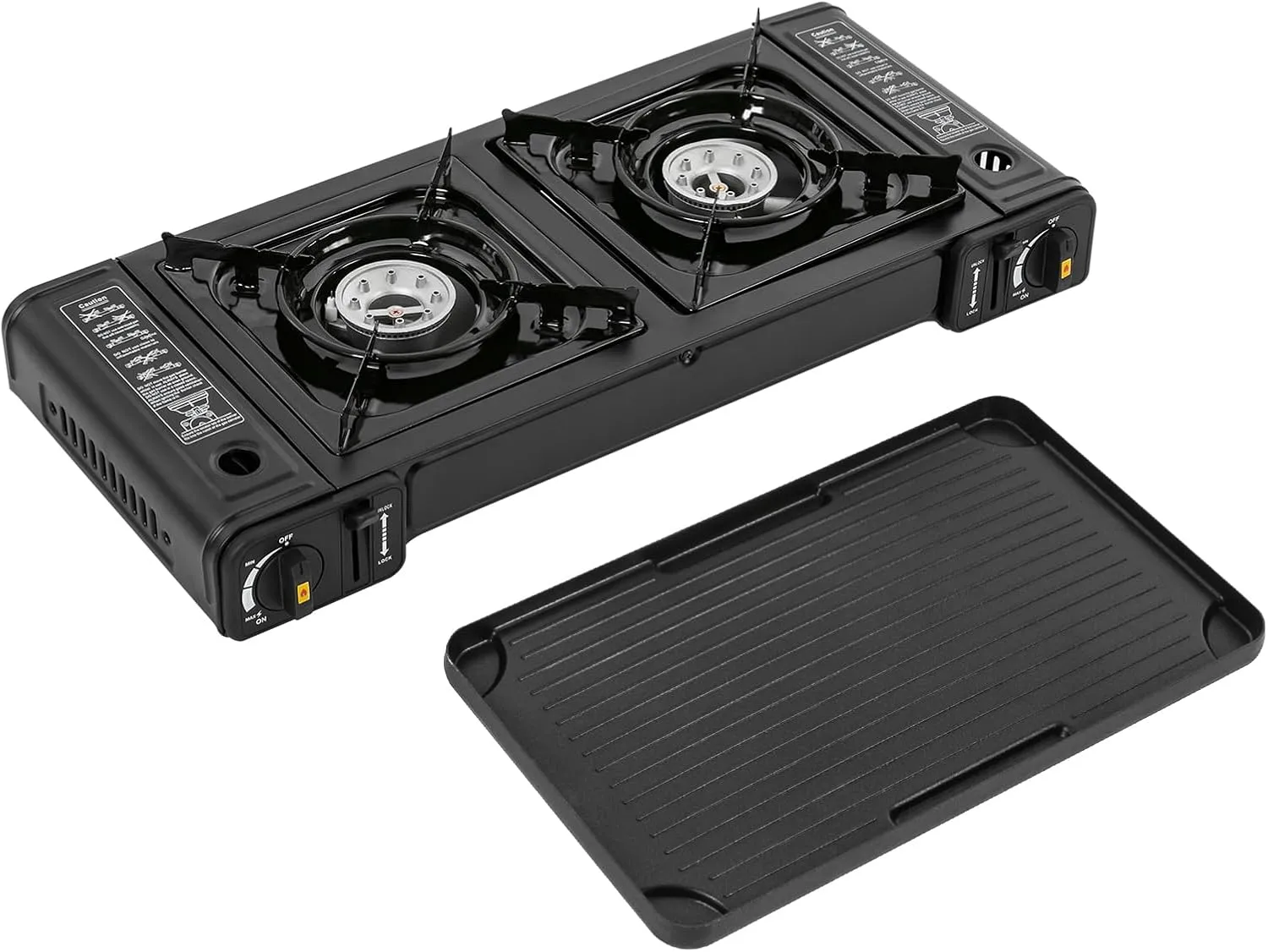 Propane Camping Stove, 2 Burners Portable Camping Stove, Double Auto Ignition Camping Burner LPG for RV, Apartments, Outdoor(with Grill Tray)