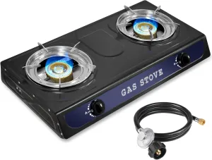 Propane Gas Stove 2 Burner, 17000 BTU Portable, Stainless Steel, Effortless Cooking, Outdoor & Camping