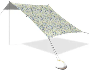Purple Wildflowers Beige Foldable Beach Canopy UPF50  Protection Lightweight Sun Shade with Sturdy Poles, Sandbags and Shovel for Camping, Picnics, Backyard