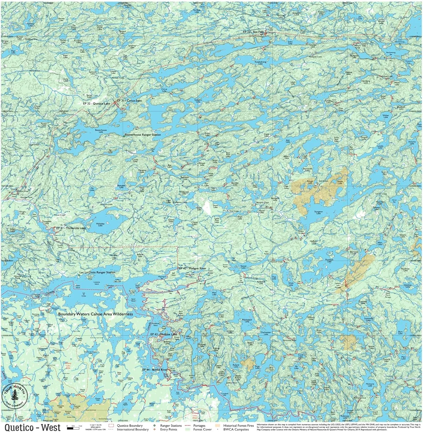 Quetico Map - South – Waterproof, Durable Cloth Map for Canoeing, Hiking, and Camping by True North Map Company