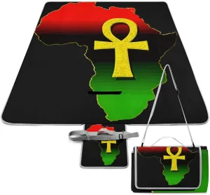 Rasta African Map Ankh Black History Waterproof Outdoor Picnic Blanket Sandproof Beach Mat for Camping Hiking Grass Travelling