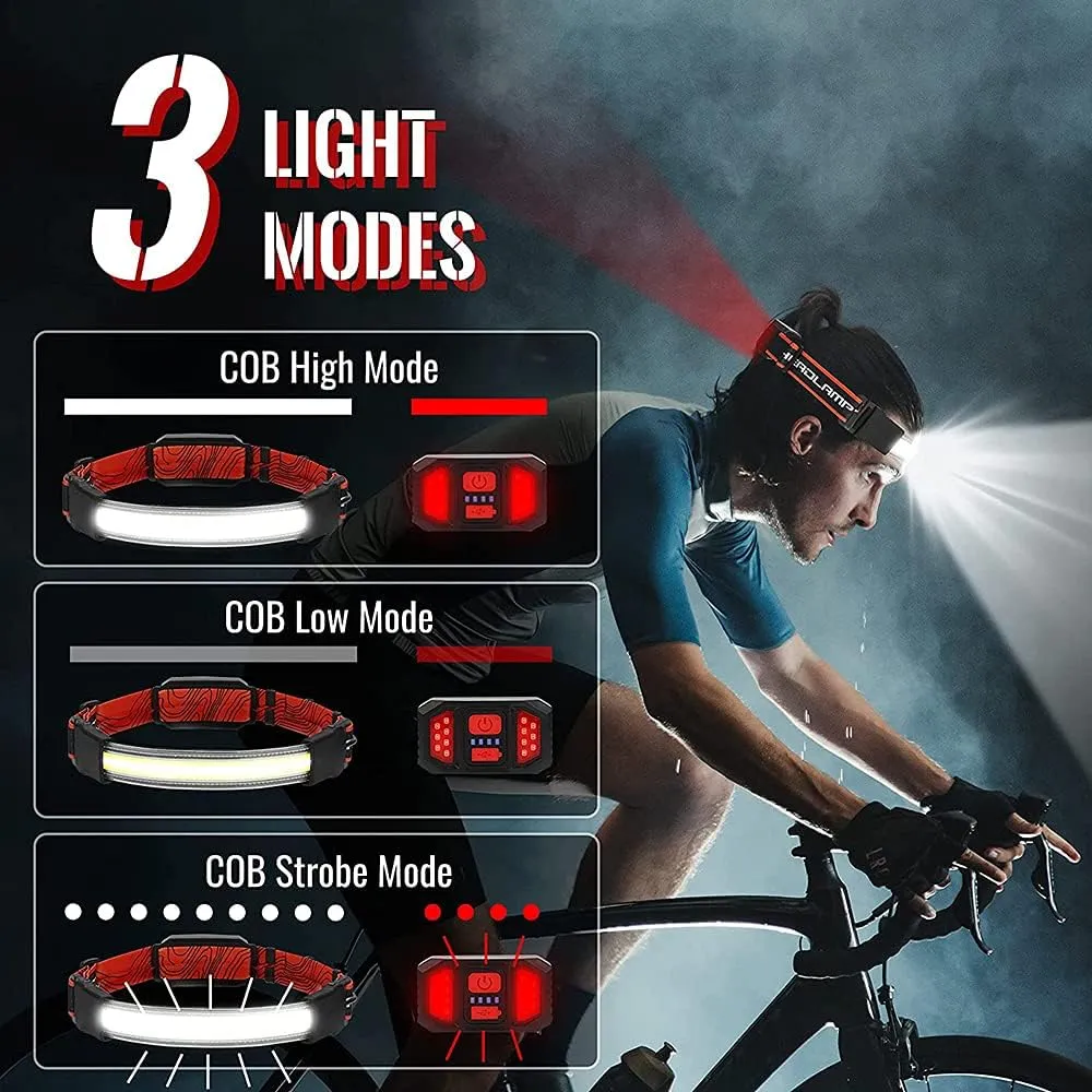 Rechargeable Head Flashlight, Super Bright LED Headlamp Flashlight, Wide Beam, 230° Illumination, 1000 Lumen, 5oz Lightweight Head Lamp for Camping, Running, Hiking, Hard Hat Headlight (1xHeadlamp)