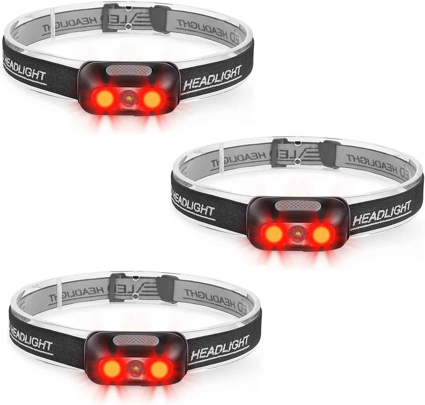 Rechargeable Headlamp 3 Pack, Ultra Bright 500 Lumen Head Lamp 5 Lighting Modes with Red Light, IPX4 Waterproof Adjustable Strap Headlamp Flashlight for Adult Emergency, Running, Camping, Cycling