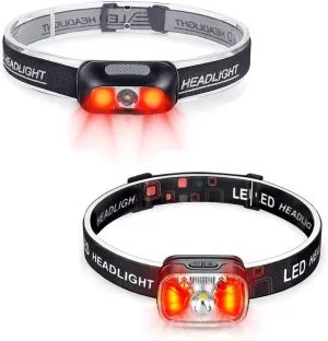 Rechargeable Headlamp 500 Lumen 5 Lighting Modes, and Type-C 1200 Lumen 14 Modes Rechargeable Red Headlamp for Adult Emergency, Running, Camping, Cycling