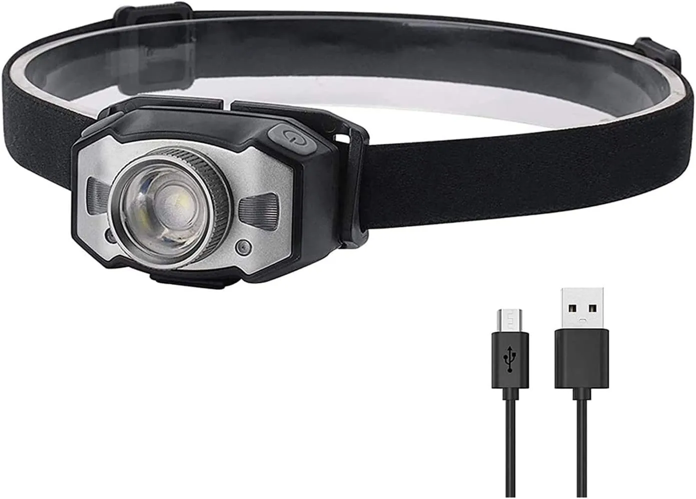 Rechargeable Headlamp, 500 Lumens LED Head lamp with Red Light and Motion Sensor Switch, for Running, Hiking, Lightweight, Waterproof, Adjustable Headband, 5 Display Modes