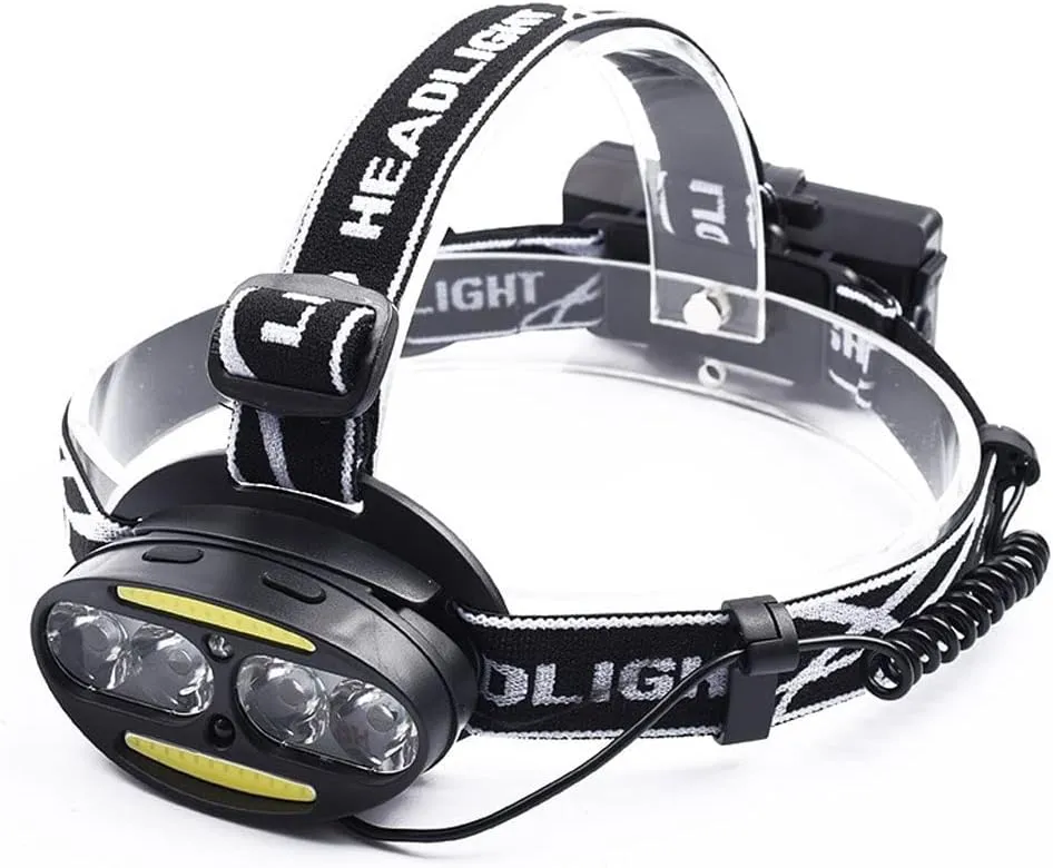 Rechargeable Headlamp, LED Head lamp with Red Light and Motion Sensor Switch, Perfect for Running, Hiking, Lightweight, Waterproof, Adjustable Headband, 5 Modes