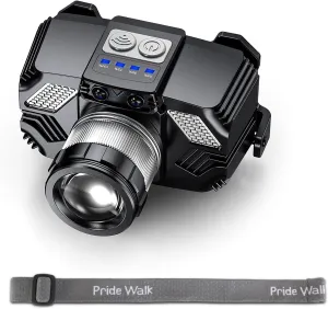 Rechargeable Headlamp, Motion Sensor LED Headlamp, Bright Head Lights for Forehead, Flashlight, Waterproof Outdoor Emergency Headlight with 3 Lighting Modes