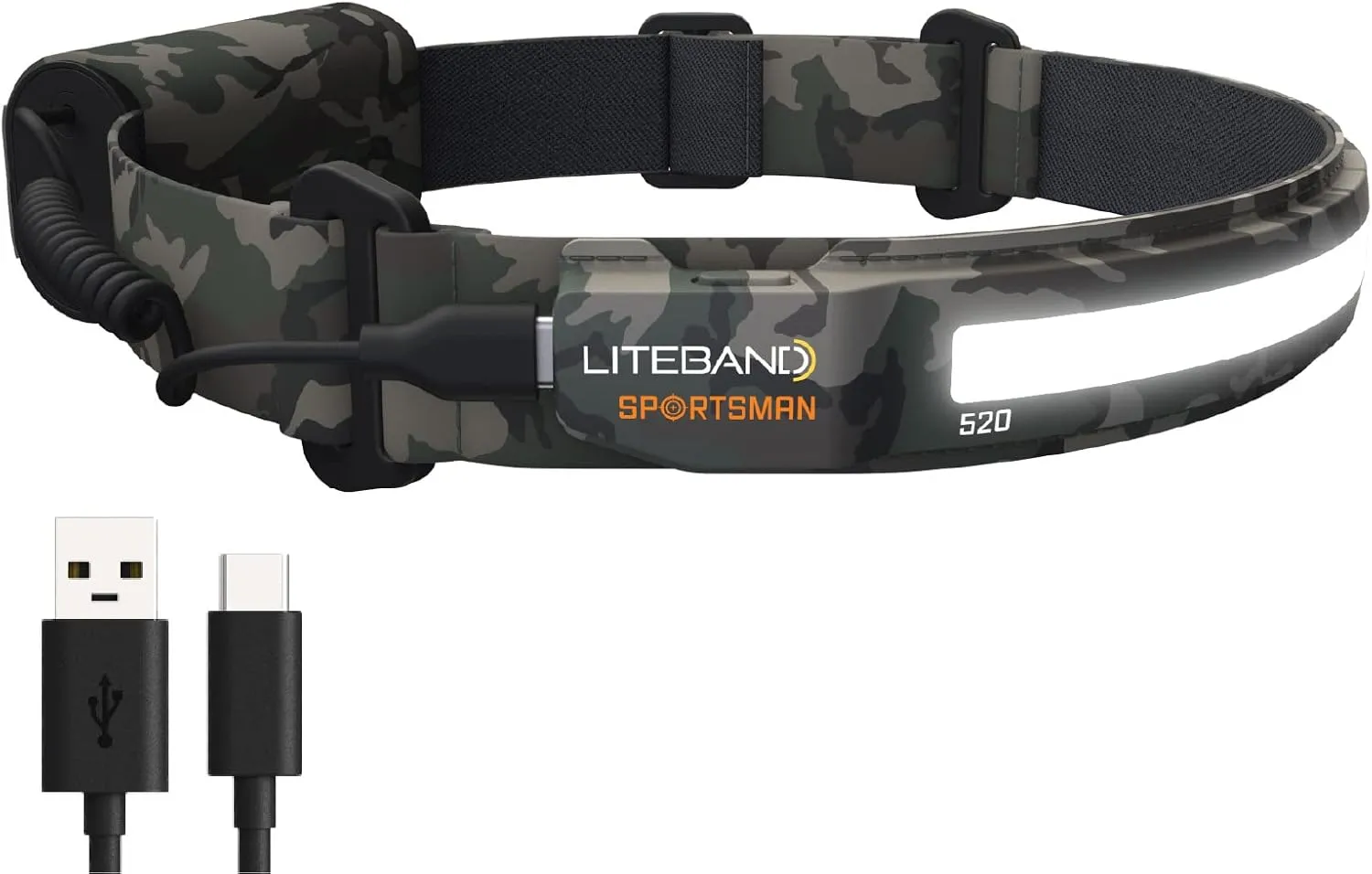 Rechargeable LED Headlamp - Liteband ACTIV 520 Lumens Super Bright Head Lamp, Battery Powered Tactical Headlamps, Camping, Running, Hard Hat Light, Best Rated Hands Free Forehead Flashlight, Camo