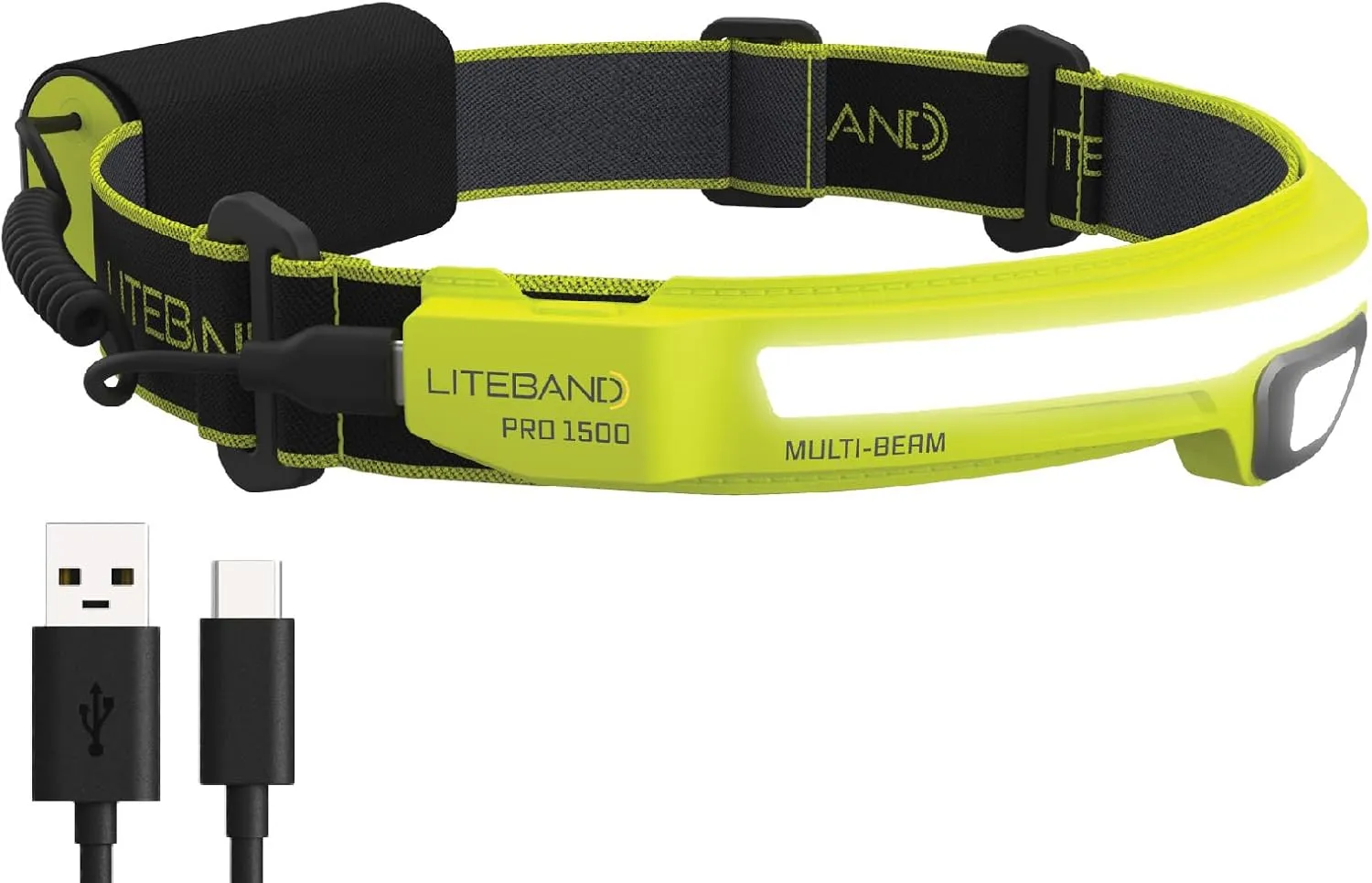 Rechargeable LED Headlamp - Liteband PRO 1500 Lumens Super Bright Head Lamp, Powerful Battery Powered Tactical Headlamps, Camping, Running, Hard Hat Light, Best Rated Forehead Flashlight, Yellow