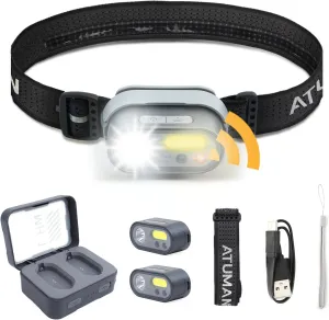 Rechargeable LED Headlight,2 Pack Headlamp with Motion Sensor, 8 Light Modes,1200 Lumens Dual Beam,Head Lamp 39H Long Battery Life,Camping Light with Charging Case for Hiking,Outdoor,Fishing