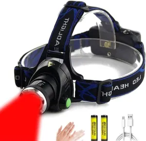 Rechargeable Red Light Headlamp, Super Bright LED Headlamp with Zoomable, Waterproof, 3 Modes, Motion Sensor Red Hunting Headlight for Night Vision, Aviation, Fishing