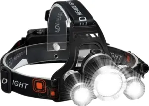 Rechargeable Super Bright LED Headlamp, 4 Modes, IPX7 Waterproof, 90 Adjustable, Zoomable for Outdoor Camping, Cycling and Running, Adventure