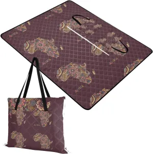 Rectangle Picnic Mat, Outdoor Tote Waterproof Backing Handy Portable Blanket for Family Friends Camping Beach Yoga Hiking Print Tribal Enthic Map of Africa Vintage Retro Style