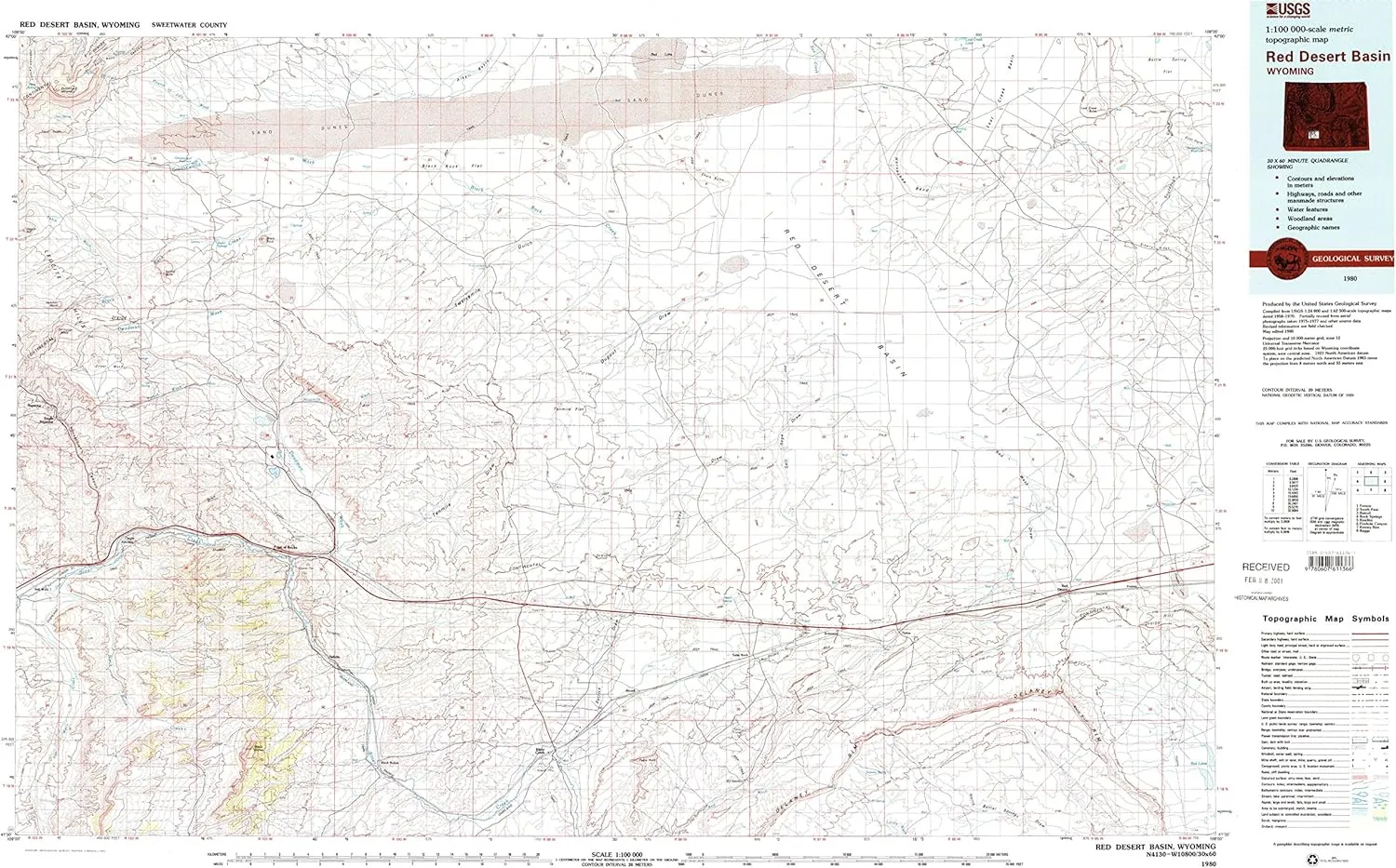 Red Desert Basin WY topo map, 1:100000 Scale, 30 X 60 Minute, Historical, 1980, Updated 1980, 24.1 x 40 in
