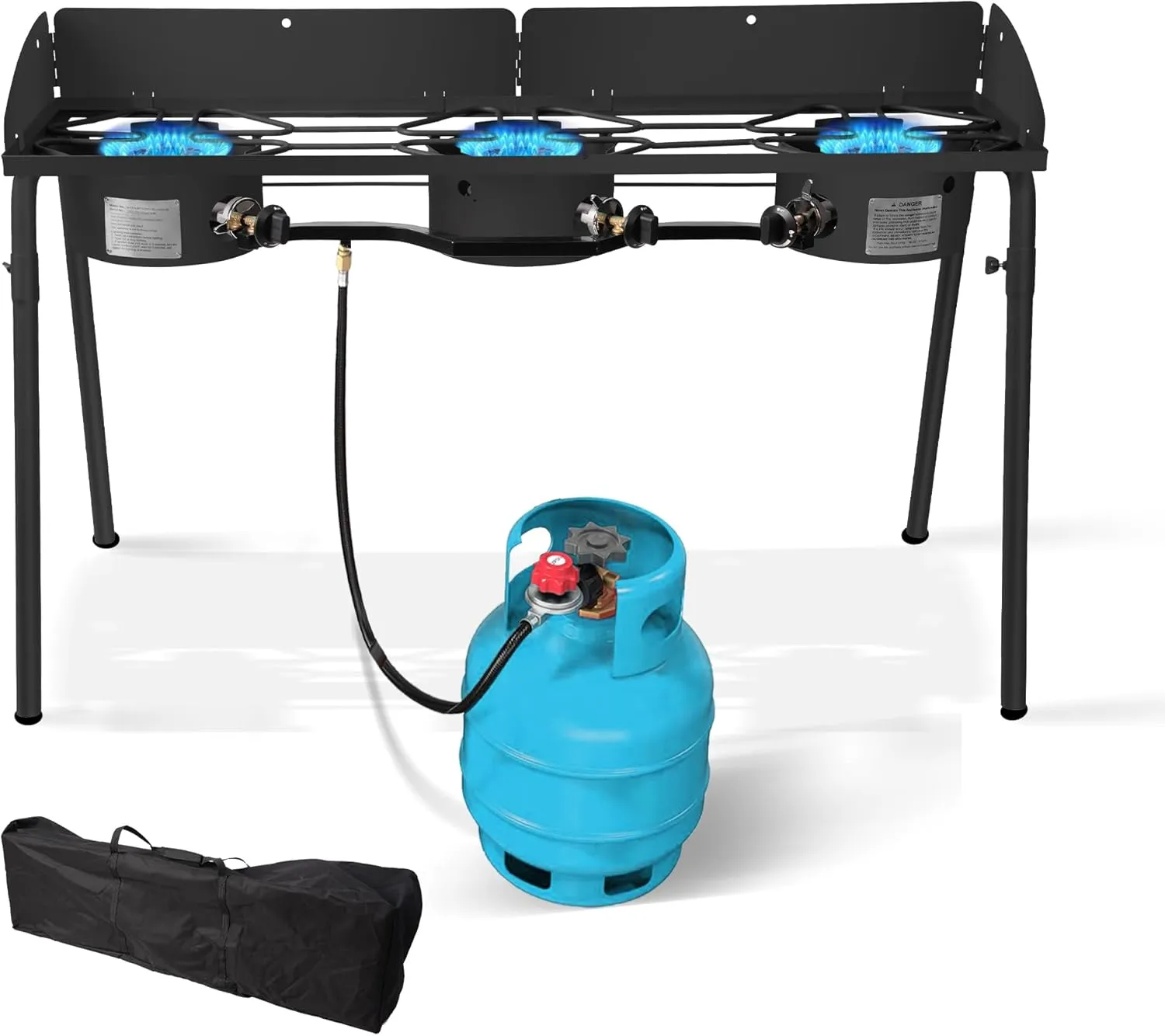 Red Mountain Valley Three Burner Outdoor Portable Camping Gas Stove with Removable Legs, Portable Bag and Windshield, Camping Stove Propane for Cooking, CSA Certified, Outdoor Propane Burner