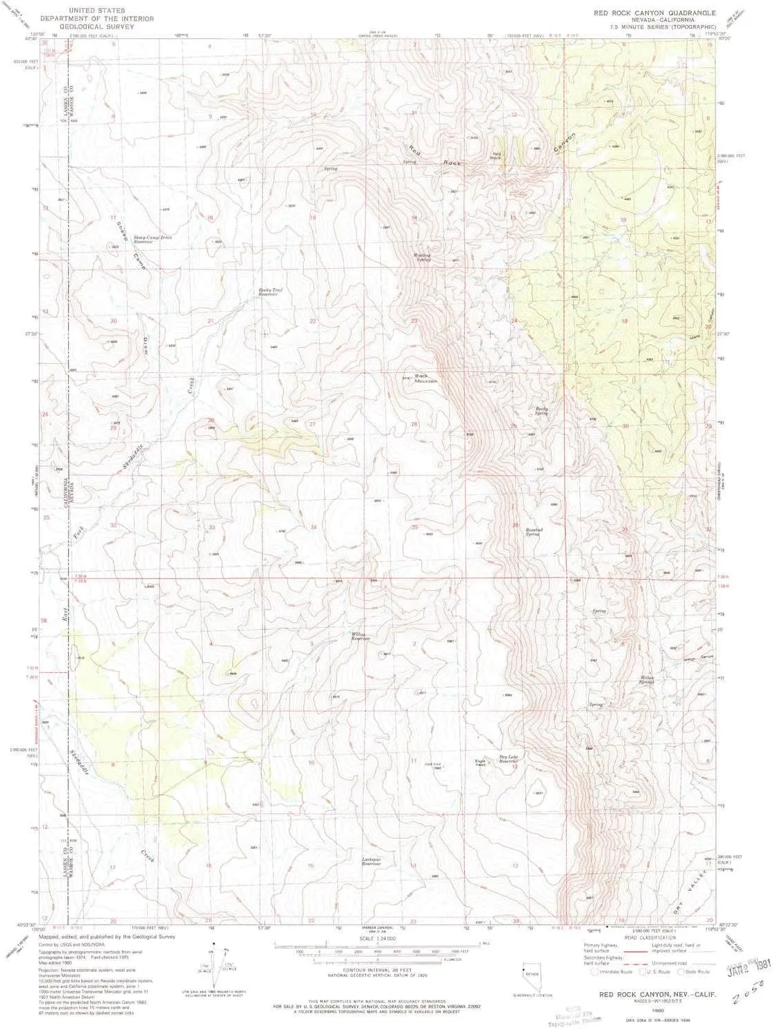 Red Rock Canyon NV topo map, 1:24000 Scale, 7.5 X 7.5 Minute, Historical, 1980, Updated 1980, 26.8 x 22 in