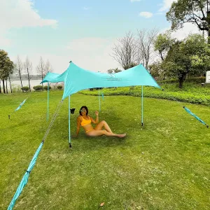 Red Suricata Premium Multi-Terrain Beach Tent & Beach Canopy in Backpack, UPF50 Sun Beach Shade, Pop Up Camping & Picnic Sunshade with 4 Poles, 4 Pole Anchors & 4 Tent Screws, Sun Shelter (Lrg Turq)