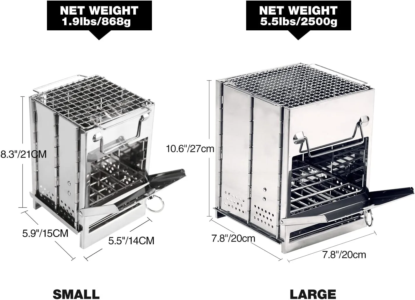 REDCAMP Wood Burning Folding Camp Stove Stainless Steel Grid, Portable Collapsible Backpacking Stove Survival Rocket Stove for Hiking Outdoor Tent Camping Picnic BBQ, Large