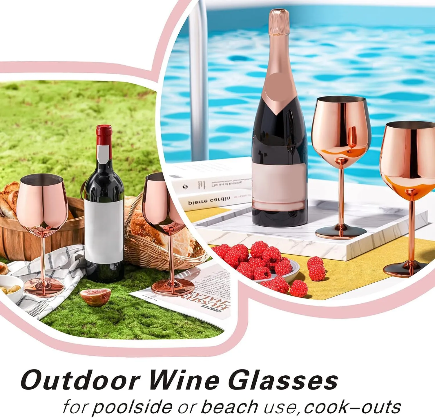 Rose Gold Wine Glasses Set of 4, 18oz Copper Stainless Steel Unbreakable Metal Glass for Outdoor, Travel, Camping - Ideal Wine Accessories Gift