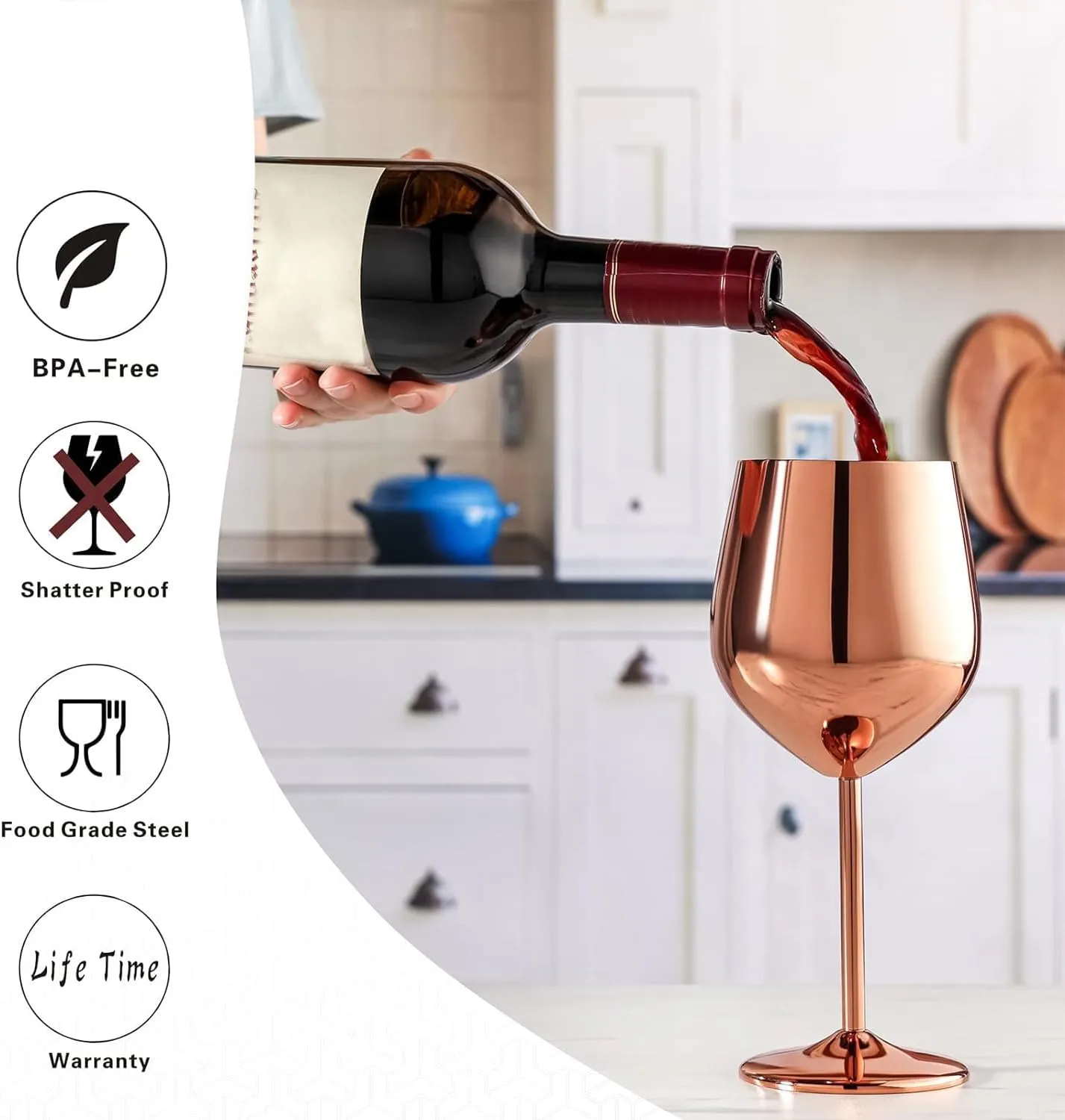 Rose Gold Wine Glasses Set of 4, 18oz Copper Stainless Steel Unbreakable Metal Glass for Outdoor, Travel, Camping - Ideal Wine Accessories Gift