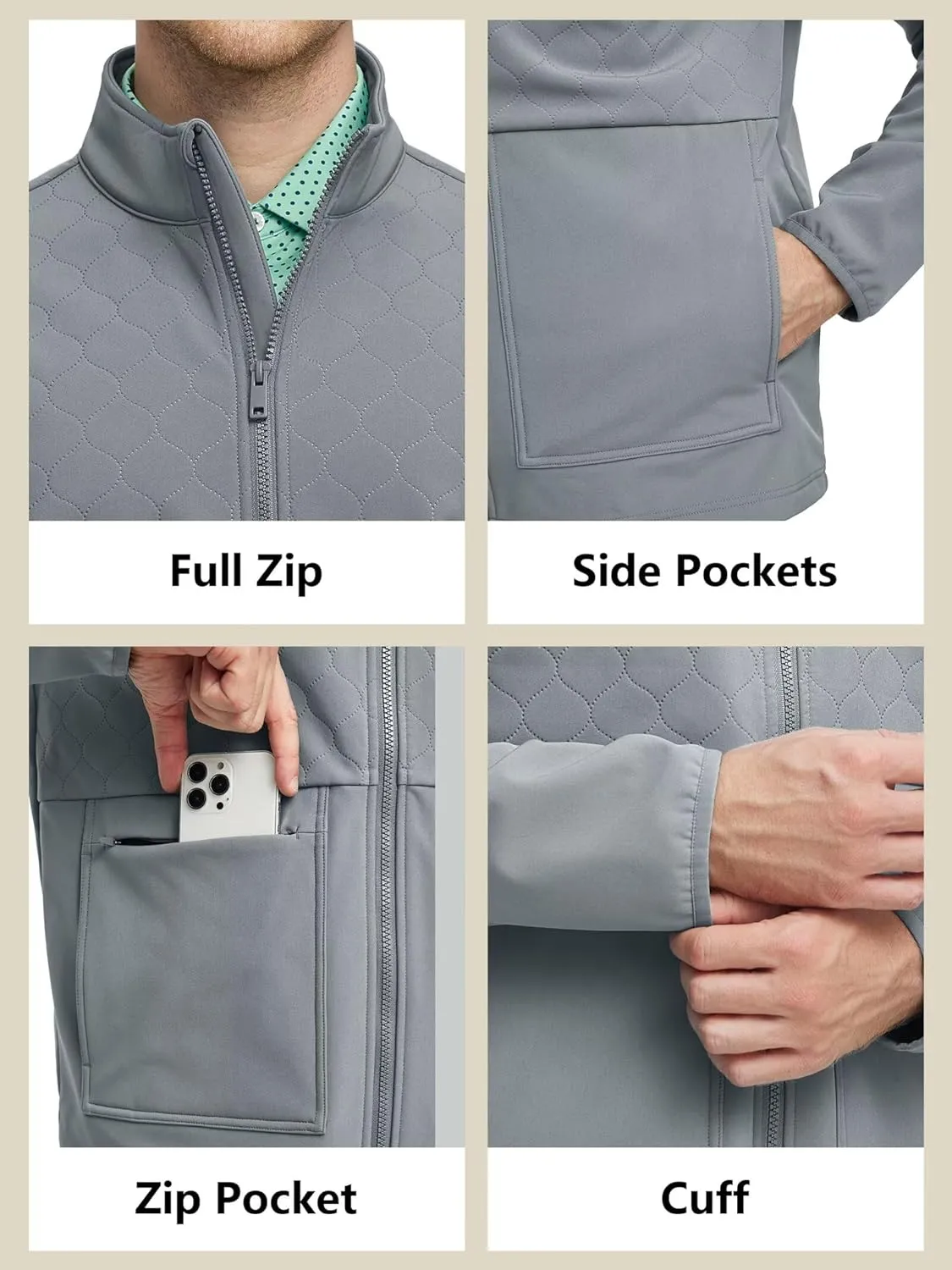 Rouen Soft Shell Jacket Mens Fleece Lined Lightweight Zip Up Water-Repellent Windbreaker Insulated Spring Fall Winter Jackets