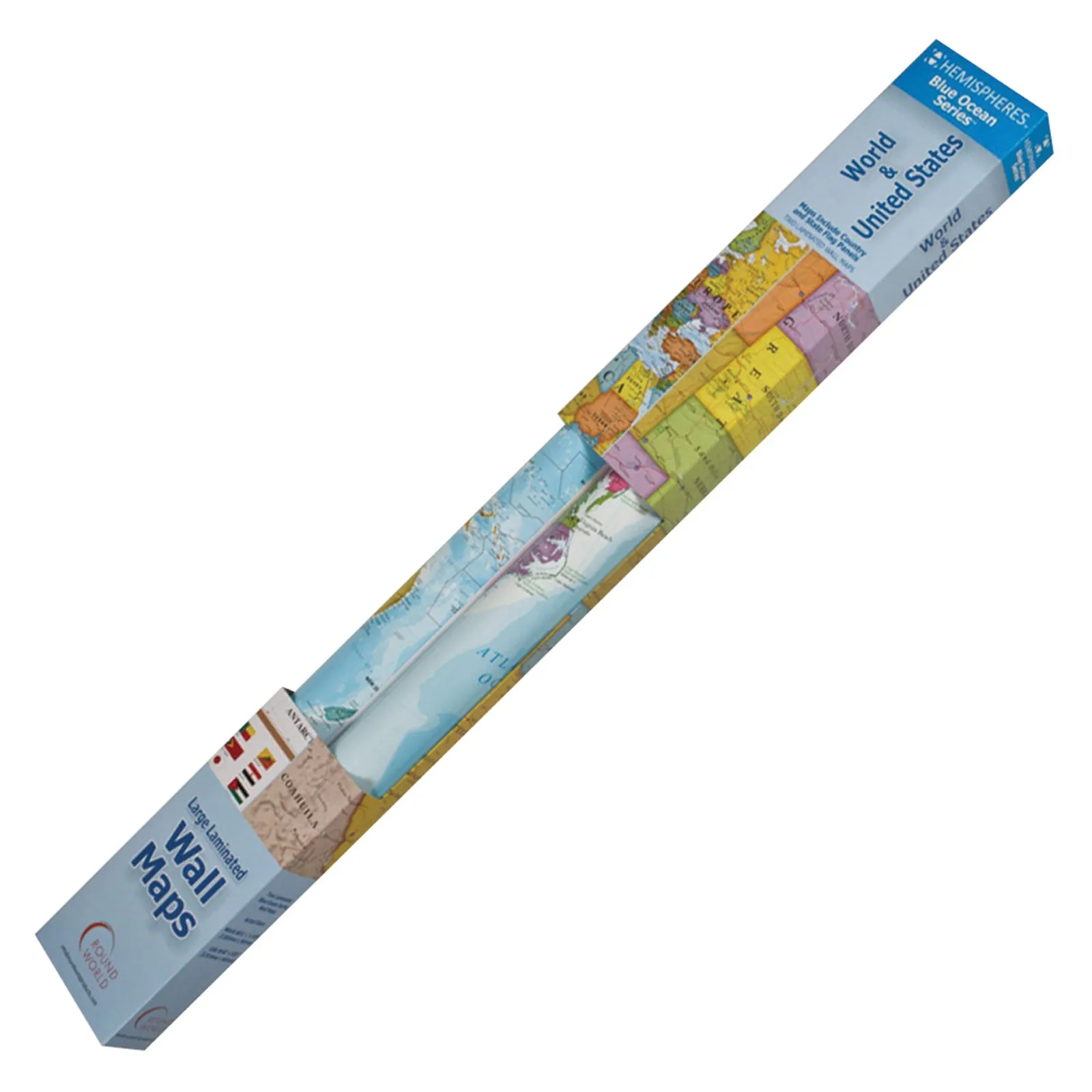Round World Products Blue Ocean Series USA and World Wall Map, 2 Pack