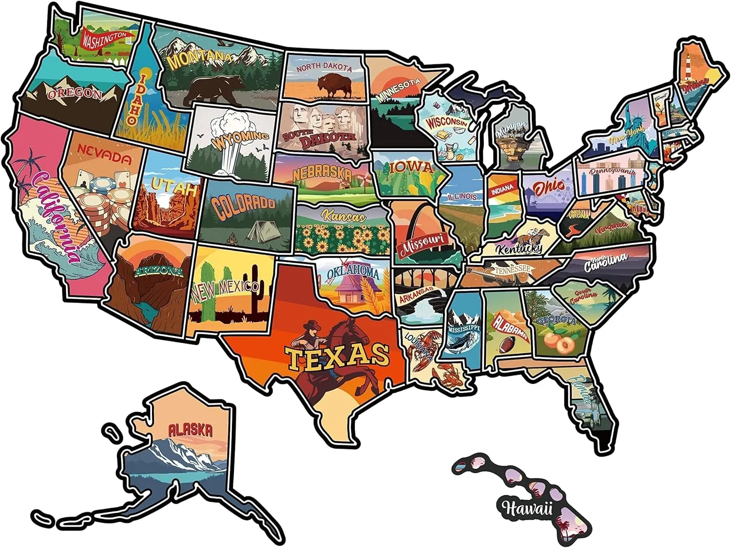 RV State Travel USA Map Sticker, United States Vinyl RV Travel Camper Trailer Map Sticker of America Waterproof Decals for Window Door Wall, USA Road Trip Decal Camper Accessories
