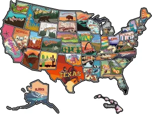 RV State Travel USA Map Sticker, United States Vinyl RV Travel Camper Trailer Map Sticker of America Waterproof Decals for Window Door Wall, USA Road Trip Decal Camper Accessories