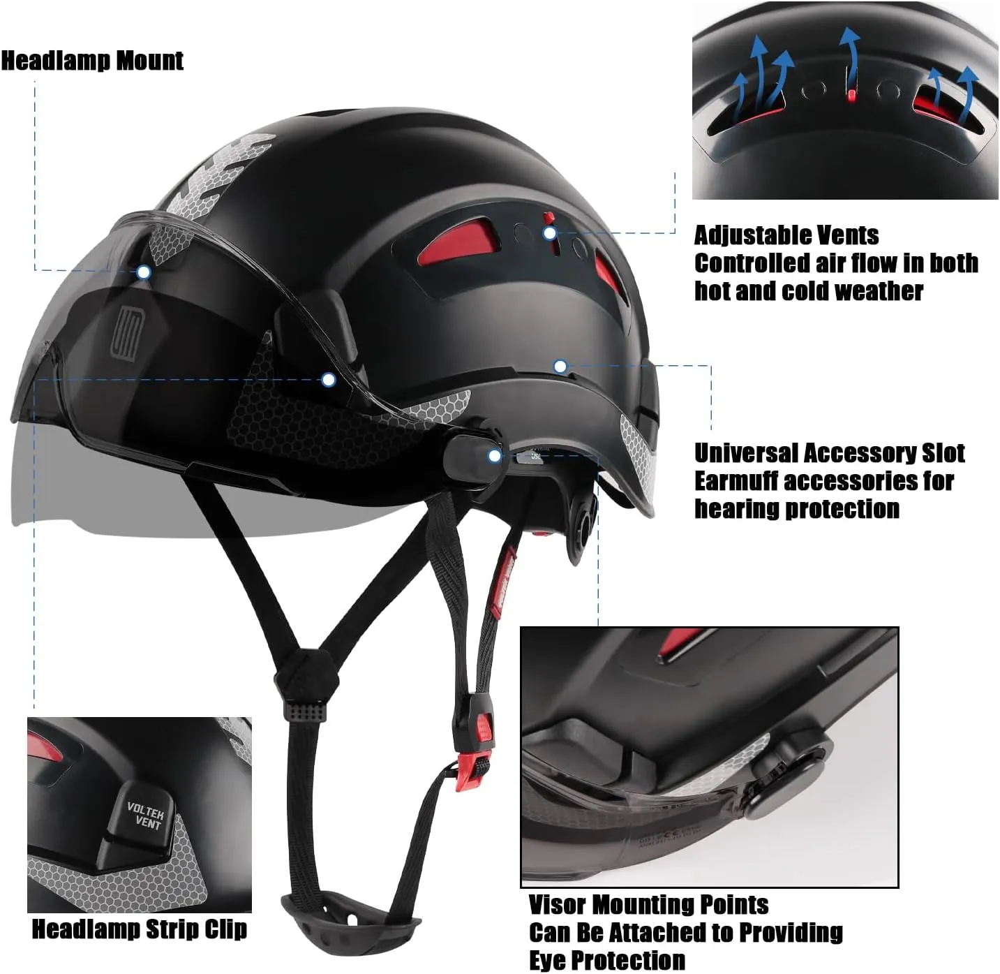 Safety Helmet Hard Hat, ANSI Z89.1 Approved Lightweight Vented Work Helmet, 6-Point Adjustable Ratchet Suspension Hardhat Ideal for Industrial and Construction