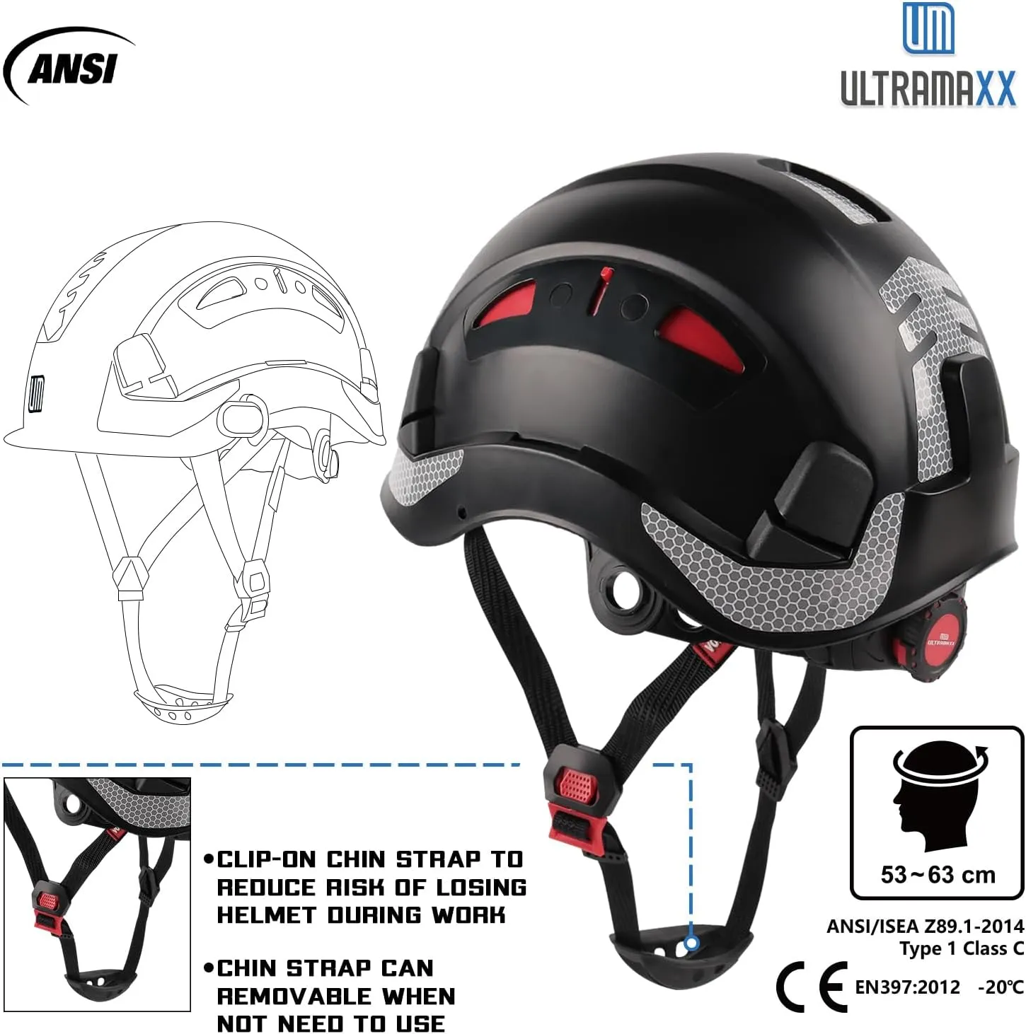 Safety Helmet Hard Hat, ANSI Z89.1 Approved Lightweight Vented Work Helmet, 6-Point Adjustable Ratchet Suspension Hardhat Ideal for Industrial and Construction