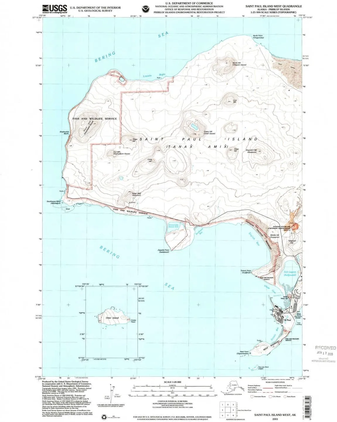 Saint Paul Island West AK topo map, 1:25000 Scale, 7.5 X 7.5 Minute, Historical, 2001, Updated 2002, 26.9 x 22 in